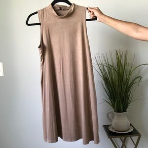 Tan Suede Turtleneck Dress
